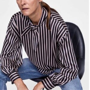 Zara Black and White Striped Blouse